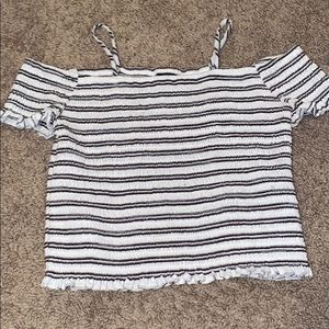 Cute black and white striped shoulder crop top